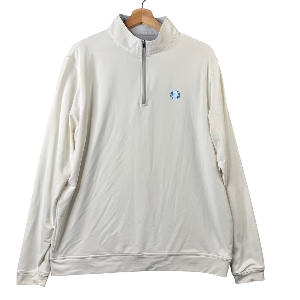 Peter Millar Crown Sport Mens White Quarter Zip Pullover Golf Shirt Large